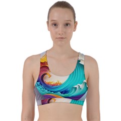 Tsunami Tidal Wave Wave Minimalist Ocean Sea 3 Back Weave Sports Bra by Wegoenart