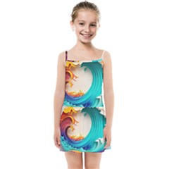 Tsunami Tidal Wave Wave Minimalist Ocean Sea 3 Kids  Summer Sun Dress by Wegoenart