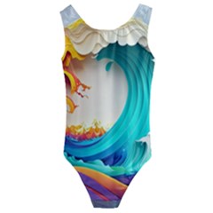 Tsunami Tidal Wave Wave Minimalist Ocean Sea 3 Kids  Cut-out Back One Piece Swimsuit by Wegoenart