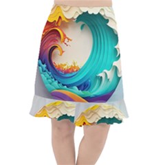 Tsunami Tidal Wave Wave Minimalist Ocean Sea 3 Fishtail Chiffon Skirt by Wegoenart