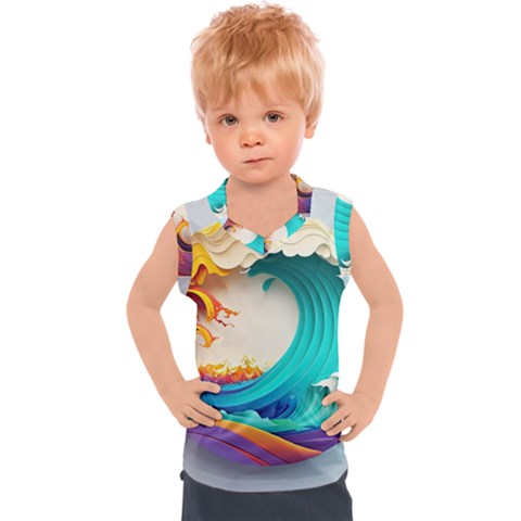 Tsunami Tidal Wave Wave Minimalist Ocean Sea 3 Kids  Sport Tank Top by Wegoenart