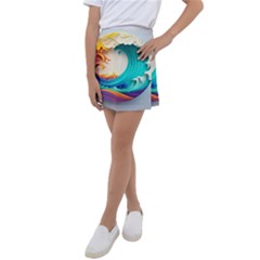 Tsunami Tidal Wave Wave Minimalist Ocean Sea 3 Kids  Tennis Skirt by Wegoenart