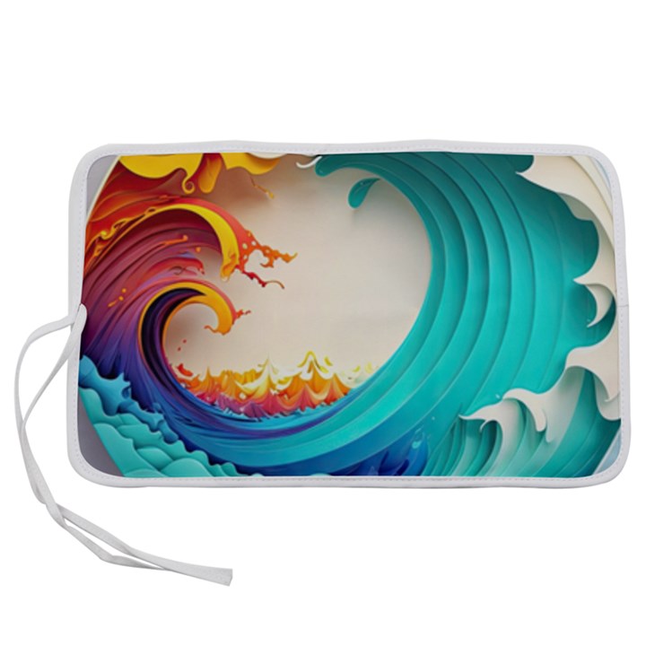 Tsunami Tidal Wave Wave Minimalist Ocean Sea 3 Pen Storage Case (M)