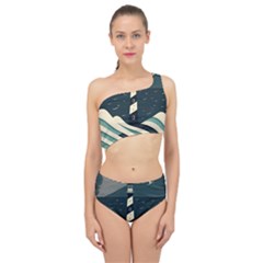 Lighthouse Abstract Ocean Sea Waves Water Blue Spliced Up Two Piece Swimsuit by Wegoenart