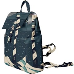 Lighthouse Abstract Ocean Sea Waves Water Blue Buckle Everyday Backpack by Wegoenart