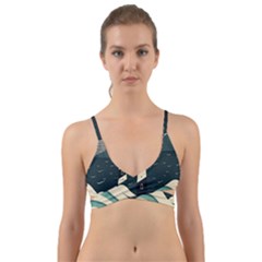 Lighthouse Abstract Ocean Sea Waves Water Blue Wrap Around Bikini Top by Wegoenart