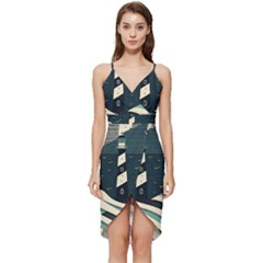 Lighthouse Abstract Ocean Sea Waves Water Blue Wrap Frill Dress