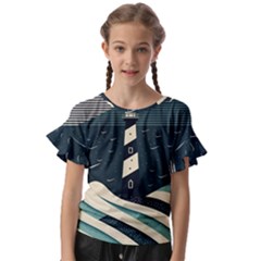 Lighthouse Abstract Ocean Sea Waves Water Blue Kids  Cut Out Flutter Sleeves by Wegoenart