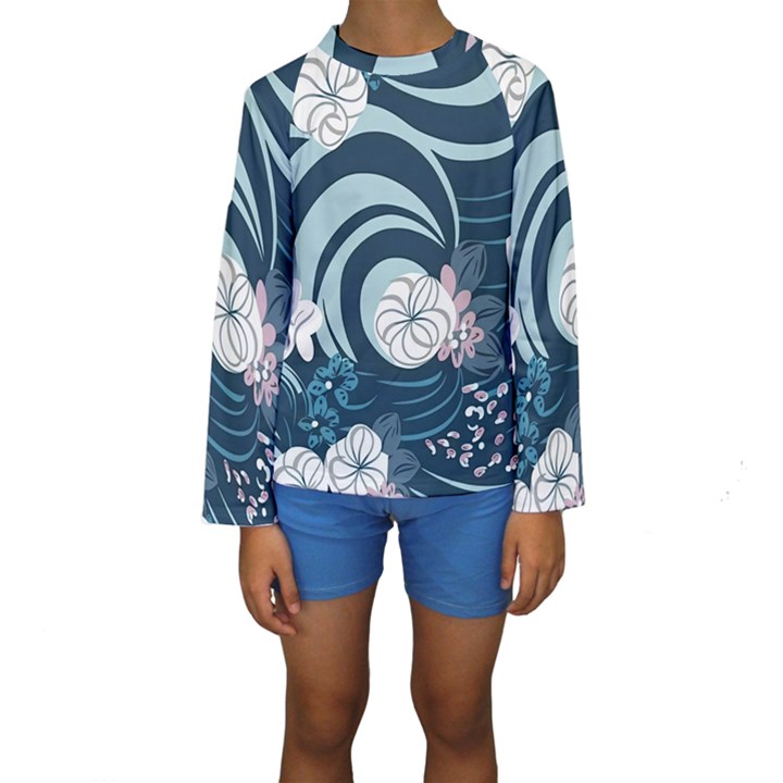 Flowers Pattern Floral Ocean Abstract Digital Art Kids  Long Sleeve Swimwear