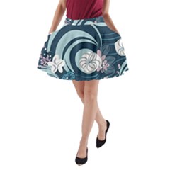 Flowers Pattern Floral Ocean Abstract Digital Art A-line Pocket Skirt by Wegoenart