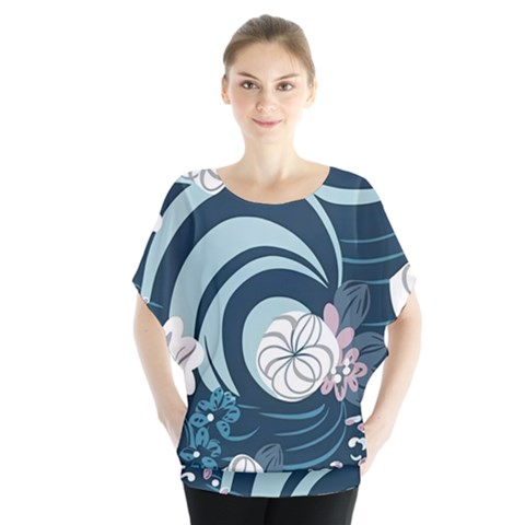 Flowers Pattern Floral Ocean Abstract Digital Art Batwing Chiffon Blouse by Wegoenart