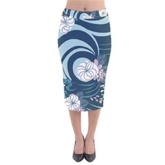 Flowers Pattern Floral Ocean Abstract Digital Art Velvet Midi Pencil Skirt by Wegoenart