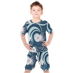 Flowers Pattern Floral Ocean Abstract Digital Art Kids  Tee And Shorts Set by Wegoenart