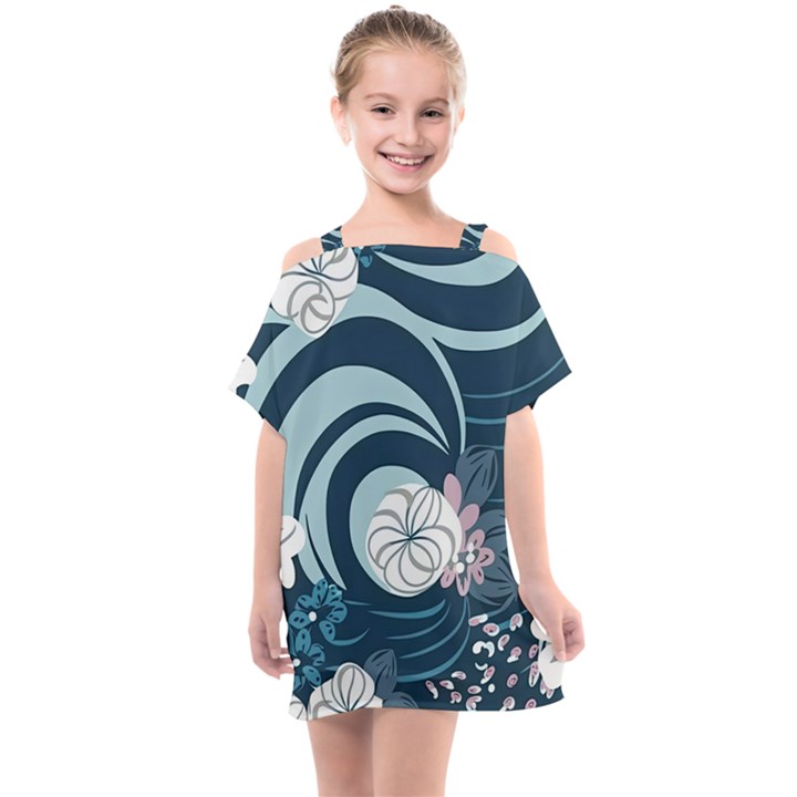 Flowers Pattern Floral Ocean Abstract Digital Art Kids  One Piece Chiffon Dress