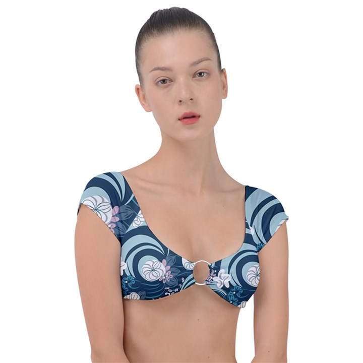 Flowers Pattern Floral Ocean Abstract Digital Art Cap Sleeve Ring Bikini Top