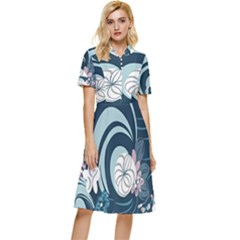 Flowers Pattern Floral Ocean Abstract Digital Art Button Top Knee Length Dress by Wegoenart