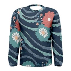 Waves Flowers Pattern Water Floral Minimalist Men s Long Sleeve Tee