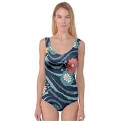 Waves Flowers Pattern Water Floral Minimalist Princess Tank Leotard  by Wegoenart