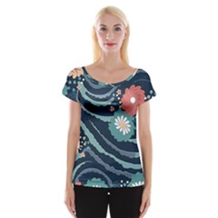 Waves Flowers Pattern Water Floral Minimalist Cap Sleeve Top by Wegoenart