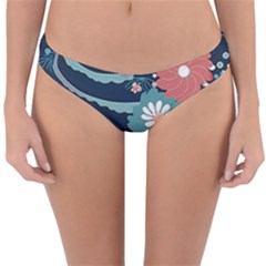 Waves Flowers Pattern Water Floral Minimalist Reversible Hipster Bikini Bottoms by Wegoenart