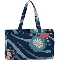 Waves Flowers Pattern Water Floral Minimalist Canvas Work Bag