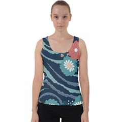 Waves Flowers Pattern Water Floral Minimalist Velvet Tank Top by Wegoenart