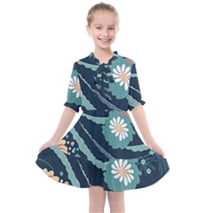 Waves Flowers Pattern Water Floral Minimalist Kids  All Frills Chiffon Dress by Wegoenart