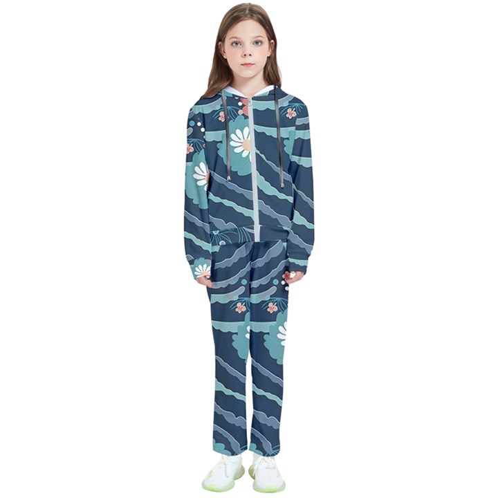 Waves Flowers Pattern Water Floral Minimalist Kids  Tracksuit