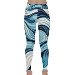 Pattern Ocean Waves Arctic Ocean Blue Nature Sea Classic Yoga Leggings by Wegoenart