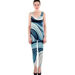 Pattern Ocean Waves Arctic Ocean Blue Nature Sea One Piece Catsuit by Wegoenart