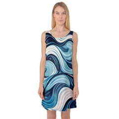 Pattern Ocean Waves Arctic Ocean Blue Nature Sea Sleeveless Satin Nightdress by Wegoenart