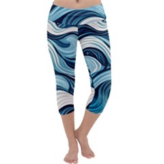 Pattern Ocean Waves Arctic Ocean Blue Nature Sea Capri Yoga Leggings by Wegoenart