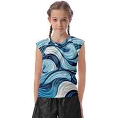 Pattern Ocean Waves Arctic Ocean Blue Nature Sea Kids  Raglan Cap Sleeve Tee by Wegoenart