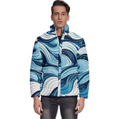 Pattern Ocean Waves Arctic Ocean Blue Nature Sea Men s Puffer Bubble Jacket Coat by Wegoenart