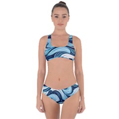 Pattern Ocean Waves Arctic Ocean Blue Nature Sea Criss Cross Bikini Set by Wegoenart