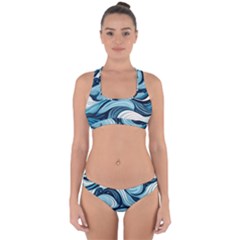 Pattern Ocean Waves Arctic Ocean Blue Nature Sea Cross Back Hipster Bikini Set by Wegoenart