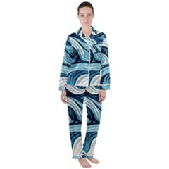 Pattern Ocean Waves Arctic Ocean Blue Nature Sea Women s Long Sleeve Satin Pajamas Set	 by Wegoenart