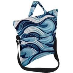 Pattern Ocean Waves Arctic Ocean Blue Nature Sea Fold Over Handle Tote Bag by Wegoenart