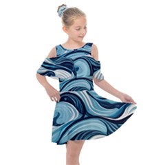 Pattern Ocean Waves Arctic Ocean Blue Nature Sea Kids  Shoulder Cutout Chiffon Dress by Wegoenart