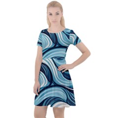 Pattern Ocean Waves Arctic Ocean Blue Nature Sea Cap Sleeve Velour Dress  by Wegoenart