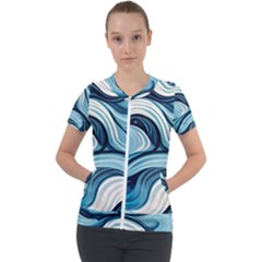 Pattern Ocean Waves Arctic Ocean Blue Nature Sea Short Sleeve Zip Up Jacket by Wegoenart