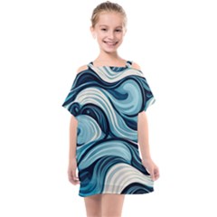 Pattern Ocean Waves Arctic Ocean Blue Nature Sea Kids  One Piece Chiffon Dress by Wegoenart