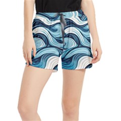 Pattern Ocean Waves Arctic Ocean Blue Nature Sea Women s Runner Shorts by Wegoenart