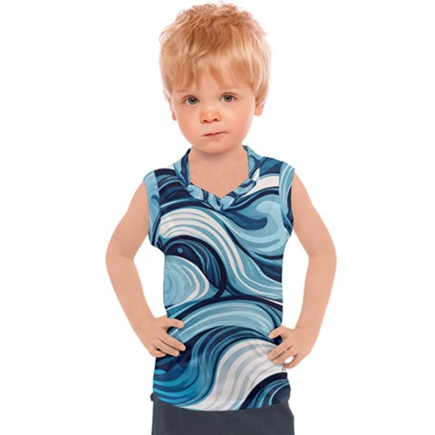 Pattern Ocean Waves Arctic Ocean Blue Nature Sea Kids  Sport Tank Top by Wegoenart