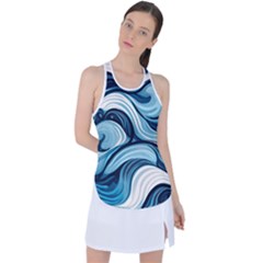 Pattern Ocean Waves Arctic Ocean Blue Nature Sea Racer Back Mesh Tank Top by Wegoenart