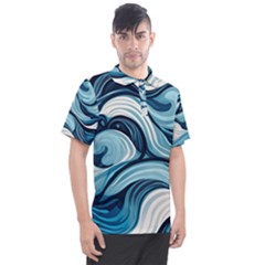 Pattern Ocean Waves Arctic Ocean Blue Nature Sea Men s Polo Tee by Wegoenart