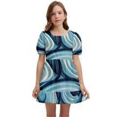 Pattern Ocean Waves Arctic Ocean Blue Nature Sea Kids  Short Sleeve Dolly Dress by Wegoenart