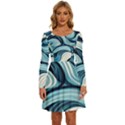 Pattern Ocean Waves Arctic Ocean Blue Nature Sea Long Sleeve Wide Neck Velvet Dress View1