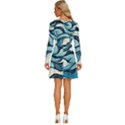 Pattern Ocean Waves Arctic Ocean Blue Nature Sea Long Sleeve Wide Neck Velvet Dress View4