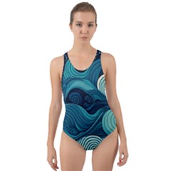 Waves Ocean Sea Abstract Whimsical Abstract Art Cut-out Back One Piece Swimsuit